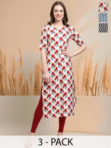 7Threads Selection Of 4 Floral Printed Round Neck Straight Kurtas