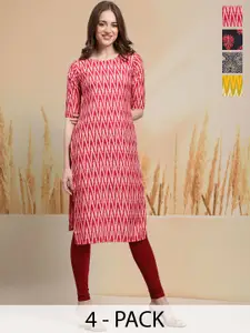 7Threads Selection Of 4 Chevron Printed Round Neck Straight Kurtas