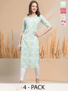 7Threads Selection Of 4 Ethnic Motifs Printed Round Neck Straight Kurtas