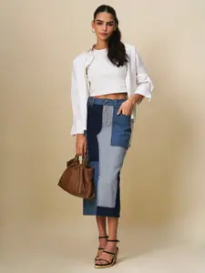 Chemistry Patchwork Straight Midi Slit Skirt