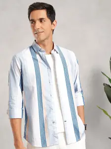 Nautica Slim Fit Striped Pure Cotton Casual Shirt