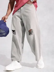 WROGN Men Baggy Fit Mildly Distressed Light Fade Pure Cotton Jeans