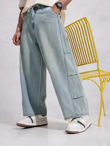 WROGN Men Baggy Mid-Rise Low Distress Heavy Fade Pure Cotton Jeans