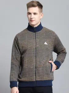 Monte Carlo Men Mock Collar Checked Woollen Casual Lightweight Bomber Jacket