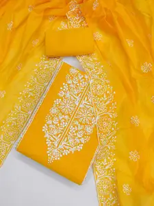 Panzora Floral Embroidered Chanderi Silk Unstitched Dress Material