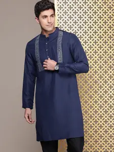 House of Pataudi Ethnic Motifs Yoke Design Mandarin Collar Thread Work Jashn Kurta