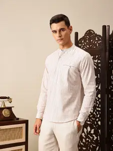 House of Pataudi Striped Band Collar Rozana Kurta