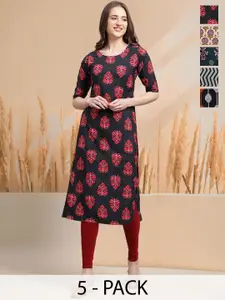 7Threads Selection Of 5 Floral Printed Round Neck Kurtas