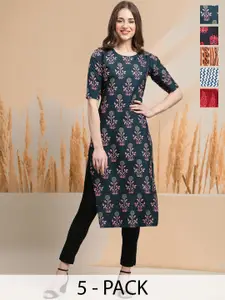 7Threads Selection Of 5 Ethnic Motifs Printed Round Neck Straight Kurtas