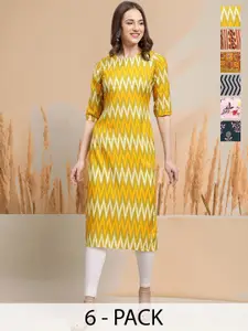 7Threads Selection Of 6 Chevron Printed Round Neck Straight Kurtas