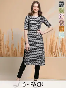 7Threads Selection Of 6 Chevron Printed Round Neck Straight Kurtas