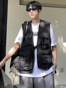 StyleCast Men Collarless Solid Casual Open Front Jacket