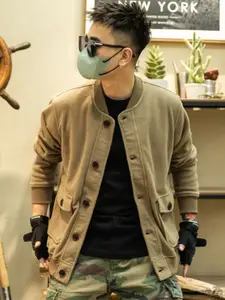 StyleCast Men Stand Collar Solid Casual Bomber Jacket