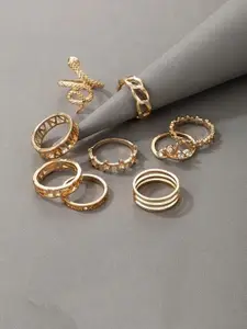 DressBerry Set Of 9 Gold-Plated Stainless Steel Stackable Finger Rings