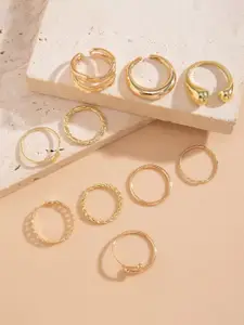 DressBerry Set Of 10 Gold Plated Stainless Steel Adjustable Stackable Finger Rings