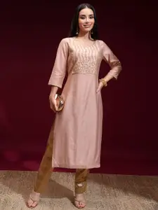 Vishudh Women Rose Embroidered Regular Straight Kurta