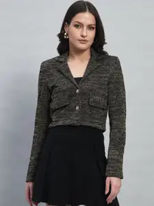 Chemistry Self Design Shimmer Notched Lapel Single Breasted Woollen Blazers