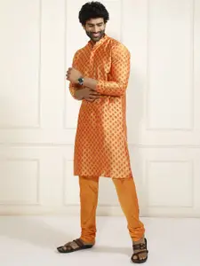 VASTRAMAY Block Printed Mandarin Collar Straight Kurta With Churidar