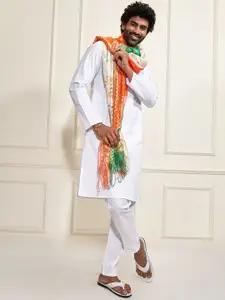 VASTRAMAY Pure Cotton Mandarin Collar Kurta With Churidar And Dupatta