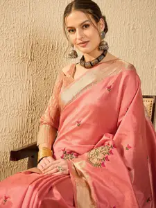 SERONA FABRICS Woven Design Embroidered Banarasi Saree