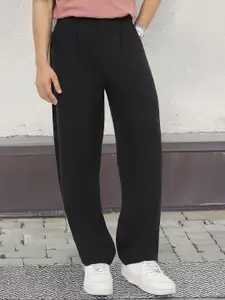 Urbano Fashion Men Black Loose Baggy Fit Solid Korean Trousers Stretchable