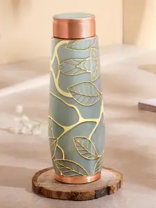 BOROSIL Oscar Grey & Yellow Leaf Printed BPA Free Pure Copper Water Bottle 600ml
