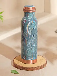 BOROSIL Vera Blue & Copper-Toned Floral Printed BPA Free Pure Copper Water Bottle 600ml