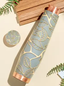 BOROSIL Oscar Grey & Yellow Leaf Printed BPA Free Pure Copper Water Bottle 900ml
