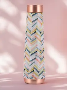 BOROSIL Skylar White & Blue Chevron Printed BPA Free Pure Copper Water Bottle 800ml