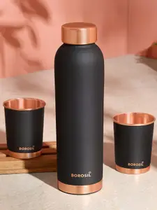 BOROSIL Black & Copper-Toned 3 Pieces BPA Free Water Bottle With Glasses 1000ml