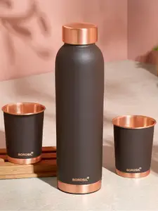 BOROSIL Brown & Copper-Toned 3 Pieces BPA Free Water Bottle With Glasses 1000ml