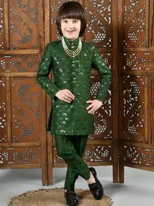 BAESD Boys Geometric Embroidered Straight Thread Work Raw Silk Kurta with Pyjamas