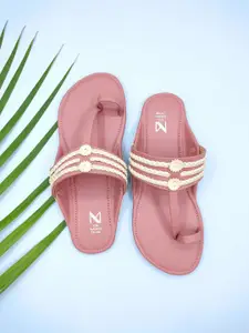 THE MADRAS TRUNK Women Striped One Toe Flats with Bows