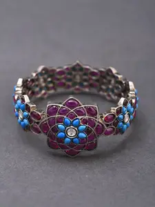JAYPORE Silver Plated Stone Studded Kada Bangle