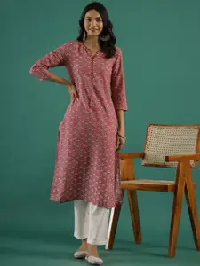 Sangria Floral Printed Notch Neck Pure Cotton Kurta