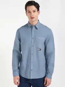 Tommy Hilfiger Men Spread Collar Solid Cotton Casual Shirt with Gift Box