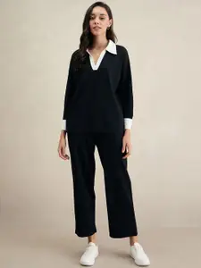 FEMMELLA Colourblocked Shirt Collar Top With Trousers