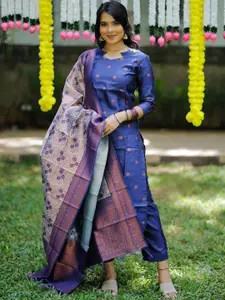 BAESD Woven Design Sweetheart Neck Art Silk Straight Kurta