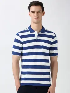Peter England Men Striped Polo Collar Cotton T-shirt