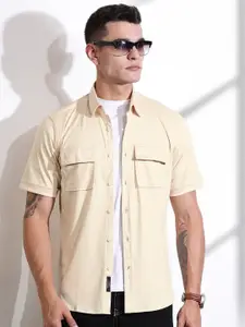 Thomas Scott Men Classic Slim Fit Spread Collar Solid Cotton Casual Shirt