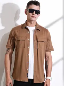 Thomas Scott Men Classic Slim Fit Spread Collar Solid Cotton Casual Shirt