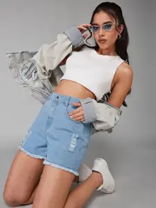 DOLCE CRUDO Women Ripped Denim Shorts