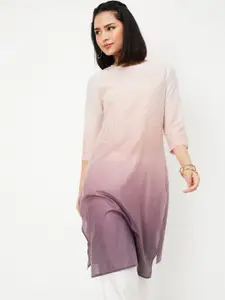 max Floral Embroidered Round Neck Ombre Straight Kurta
