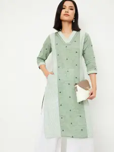 max Geometric Woven Design V-Neck Straight Kurta