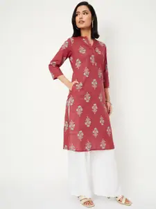 max Floral Printed Mandarin Collar Straight Kurta