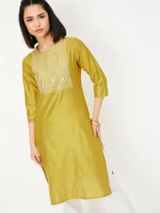 max Ethnic Motifs Yoke Design Round Neck Straight Kurta