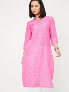 max Floral Embroidered Round Neck Straight Kurta