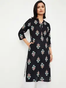 max Floral Printed Mandarin Collar Straight Kurta