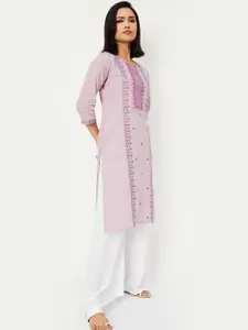 max Geometric Embroidered Round Neck Straight Kurta