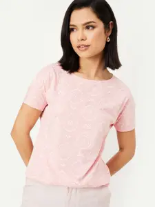 max Women Floral Printed Round Neck Cotton T-shirt